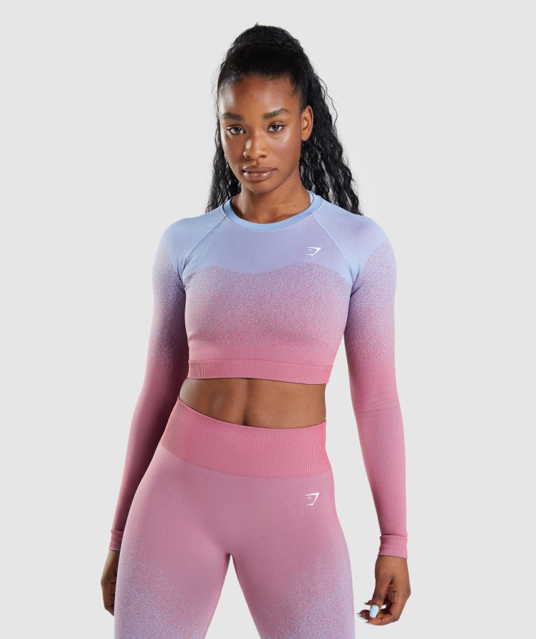 Crop Top Cu Mânecă Lungă Adapt Ombre Roz-albastru Deschis Gymshark
