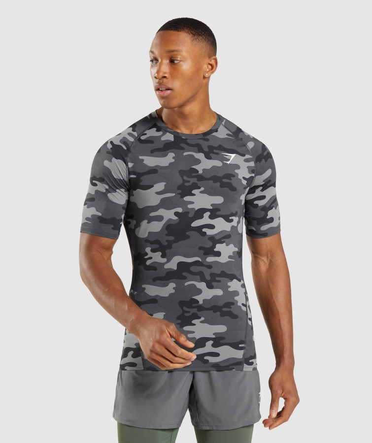 Tricou Element Baselayer Imprimeu Camo Gri Gymshark