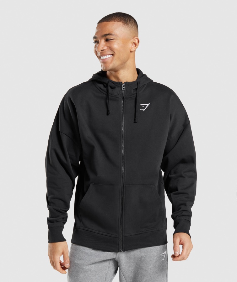 Hanorac Supradimensionat, Negru, Gymshark, Cu Fermoar