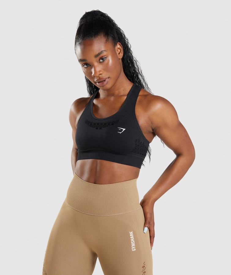 Sutien Sport Fără Cusături Gymshark Black Energy
