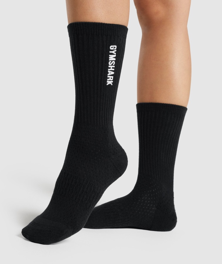 Șosetă De Echipaj Brodate Premium Neagră Gymshark 1buc