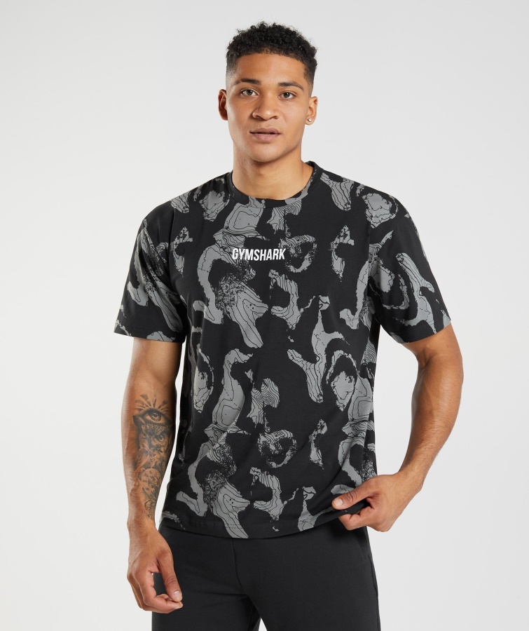 Tricou Supradimensionat Gymshark Cu Imprimeu Negru