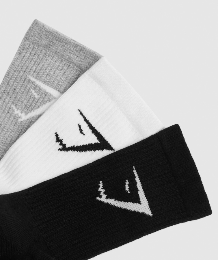 șosete Gymshark Crew 3 Pachet Alb-gri Deschis Marn-negru