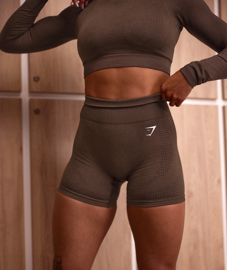 Pantaloni Scurți Gymshark Espresso Marl Vital Fără Cusături 2.0