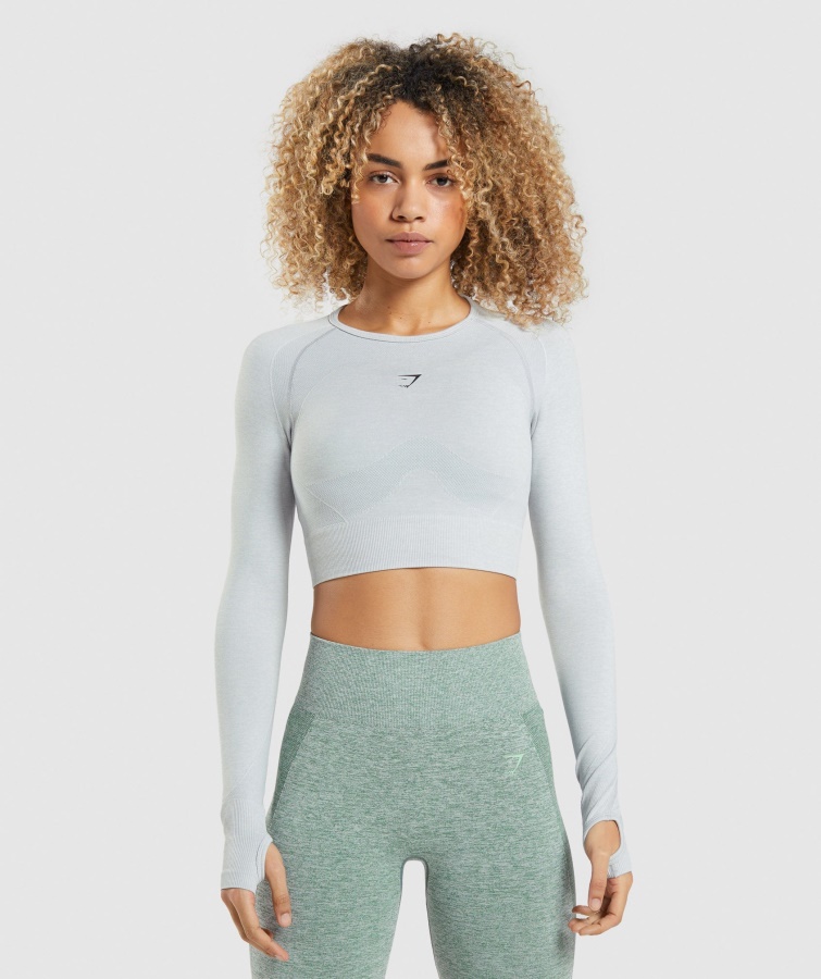 Crop Top Sport Cu Mânecă Lungă Gymshark Flex Gri Deschis Marn