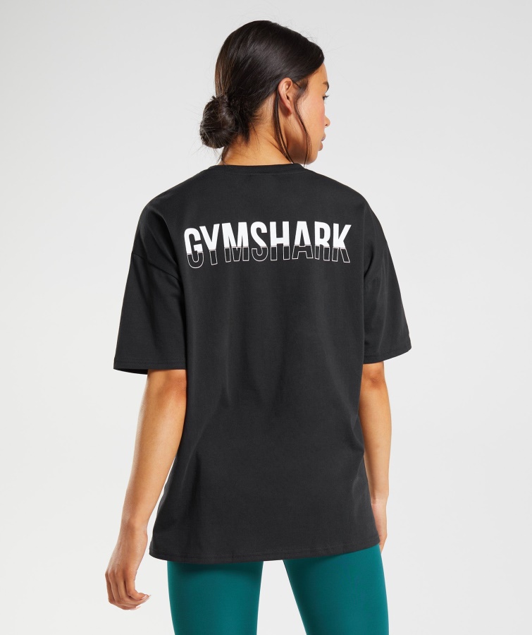 Tricou Supradimensionat Gymshark Fraction Alb-negru