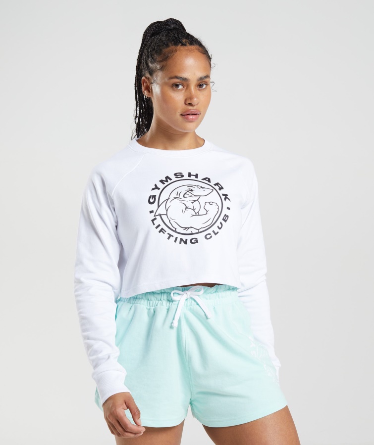 Pulover Decupat Gymshark Legacy Alb