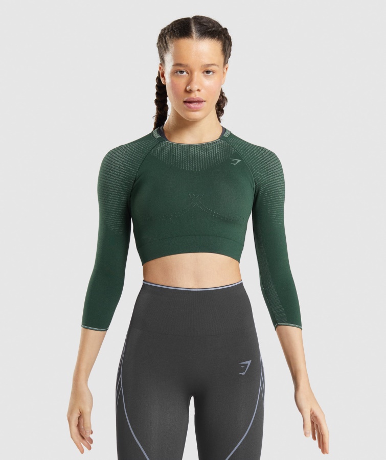 Gymshark Obsidian Verde-castravete Verde Apex Crop Top Fără Sudură