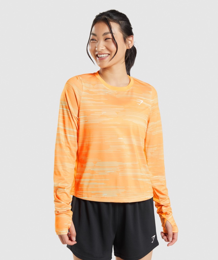 Tricou Sport Cu Mânecă Lungă Cu Imprimeu Portocaliu Gymshark