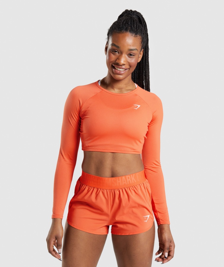 Crop Top De Antrenament Gymshark Papaya Orange Cu Mânecă Lungă
