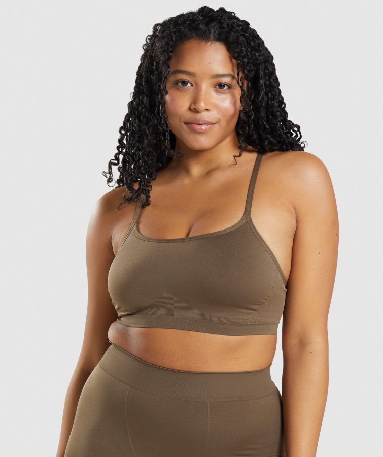 Bralette Gymshark, Fără Cusături, Decolteu, Maro Nuc