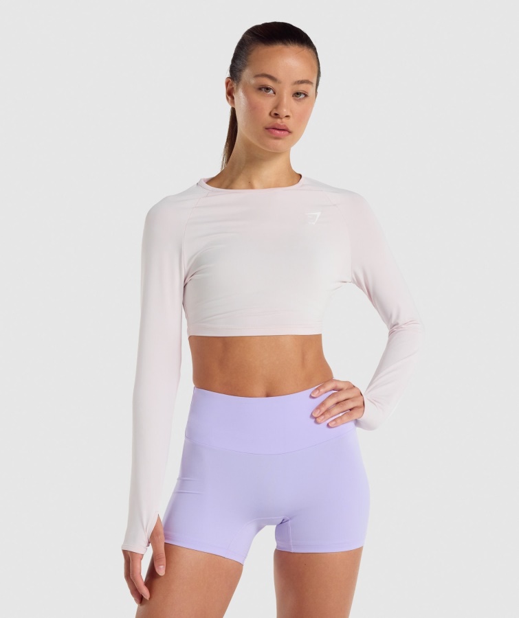 Crop Top Cu Mânecă Lungă Pentru Antrenament Gymshark Crem