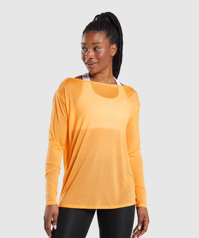Tricou Supradimensionat De Antrenament Gymshark Cu Mânecă Lungă Portocaliu Caise