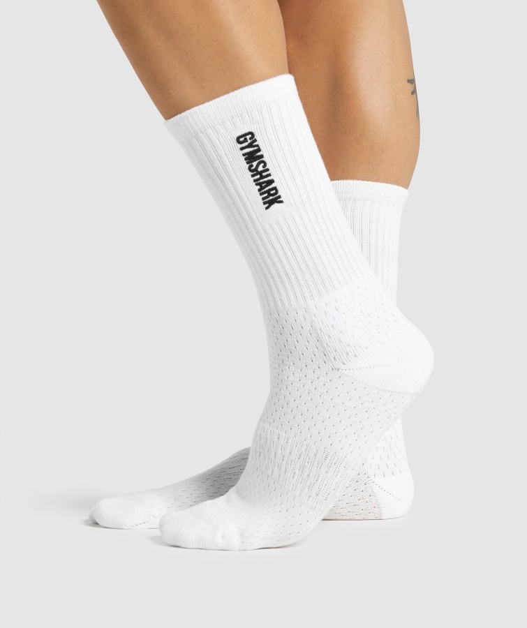 Șosetă Crew Brodata Premium Albă Gymshark 1buc