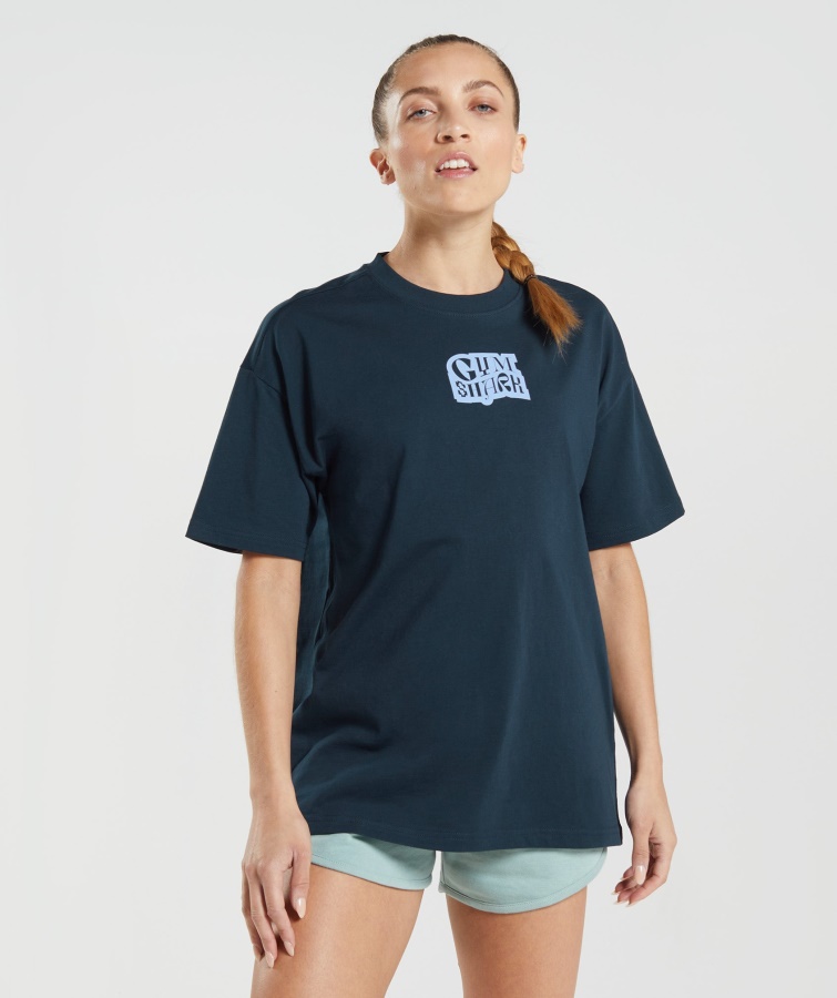 Tricou Supradimensionat Cu Logo-ul Bleumarin Gymshark