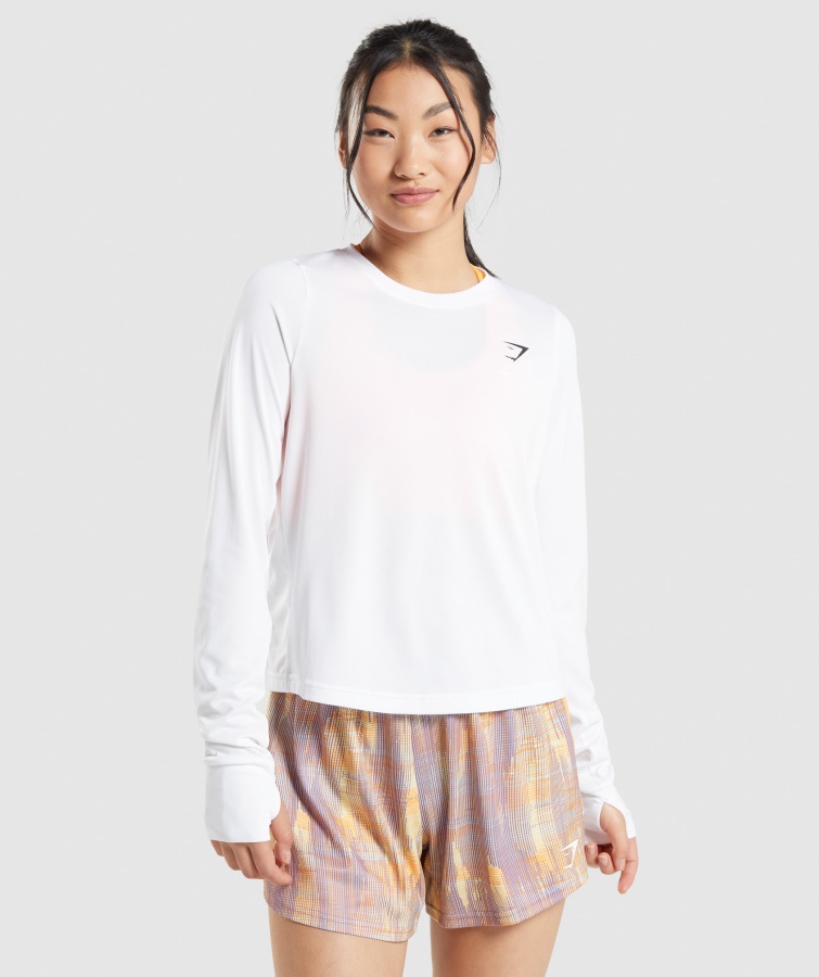 Tricou Sport Cu Mânecă Lungă, Alb, Gymshark