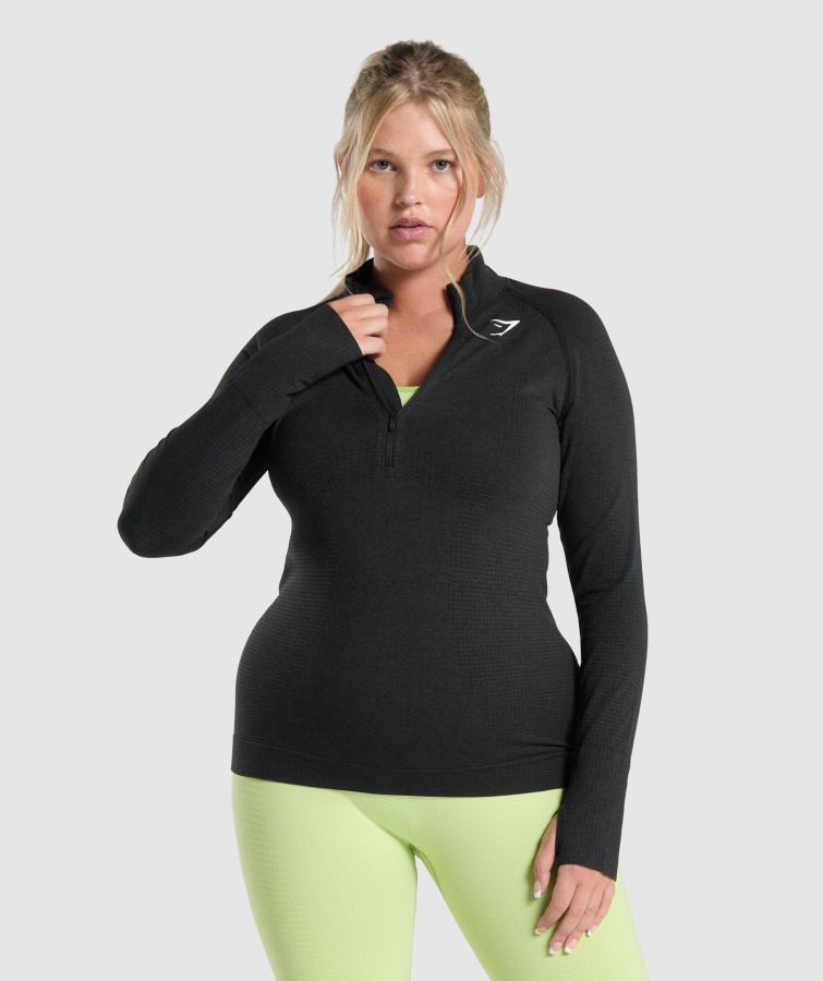 Vital Fără Cusături 2.0 1-2 Pulover Cu Fermoar Black Marl Gymshark