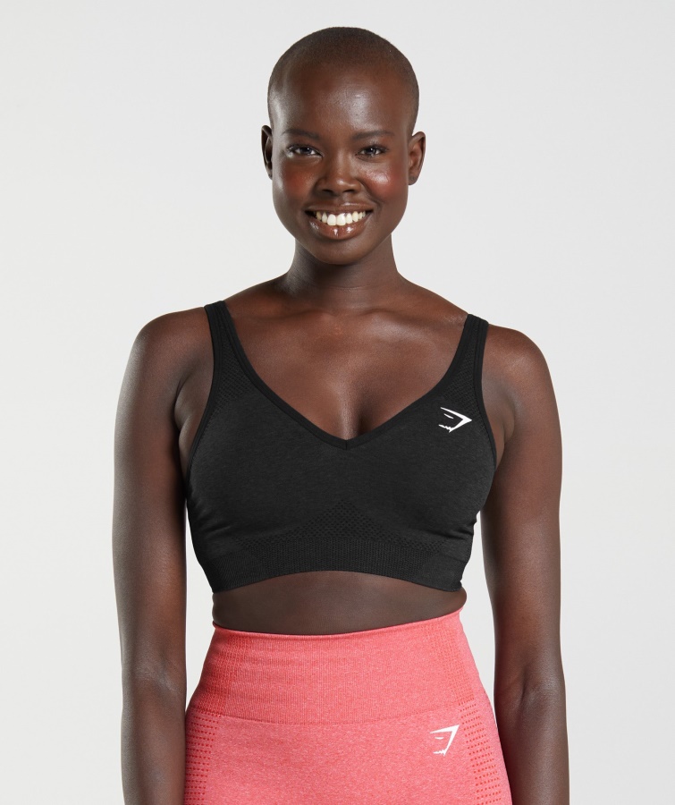 Sutien Sport Vital Fără Cusături 2.0 V Gât Negru Marl Gymshark